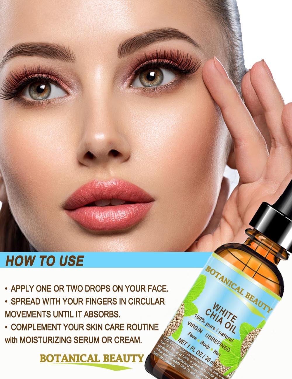 Aceite de Chía Blanca Virgen Puro Natural para Cara, Piel, Cabello