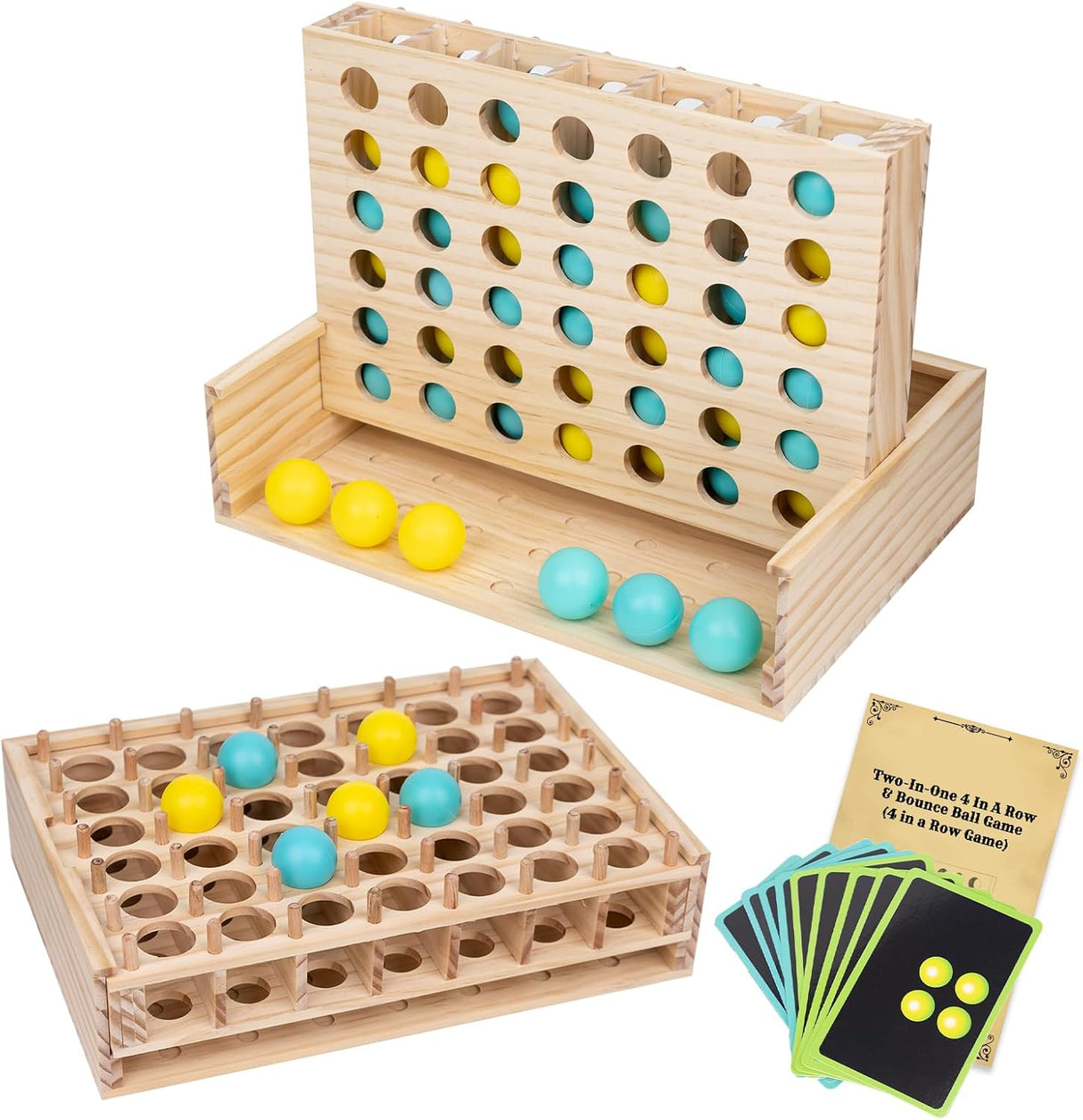 Juego de Madera 4 en Raya y Pelotas Rebotantes, Dos en Uno