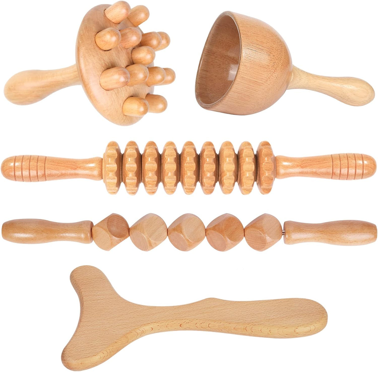 Kit de Masaje de Madera 5 en 1 para Drenaje Linfático