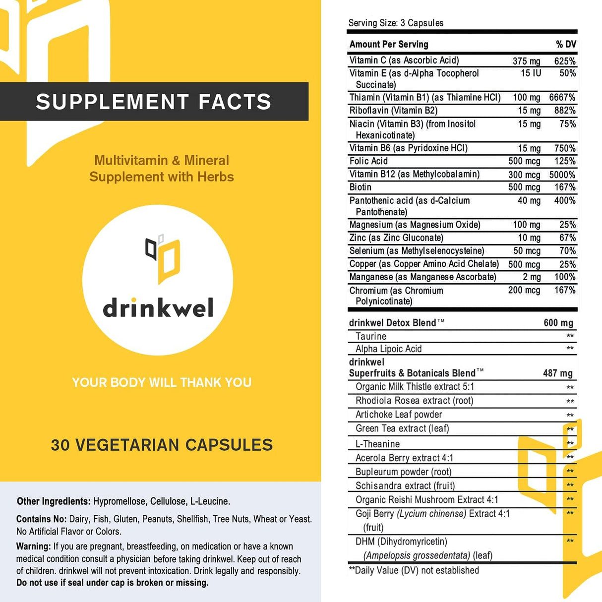 Suplemento Multivitamínico Drinkwel - 30 Cápsulas Acción Detox