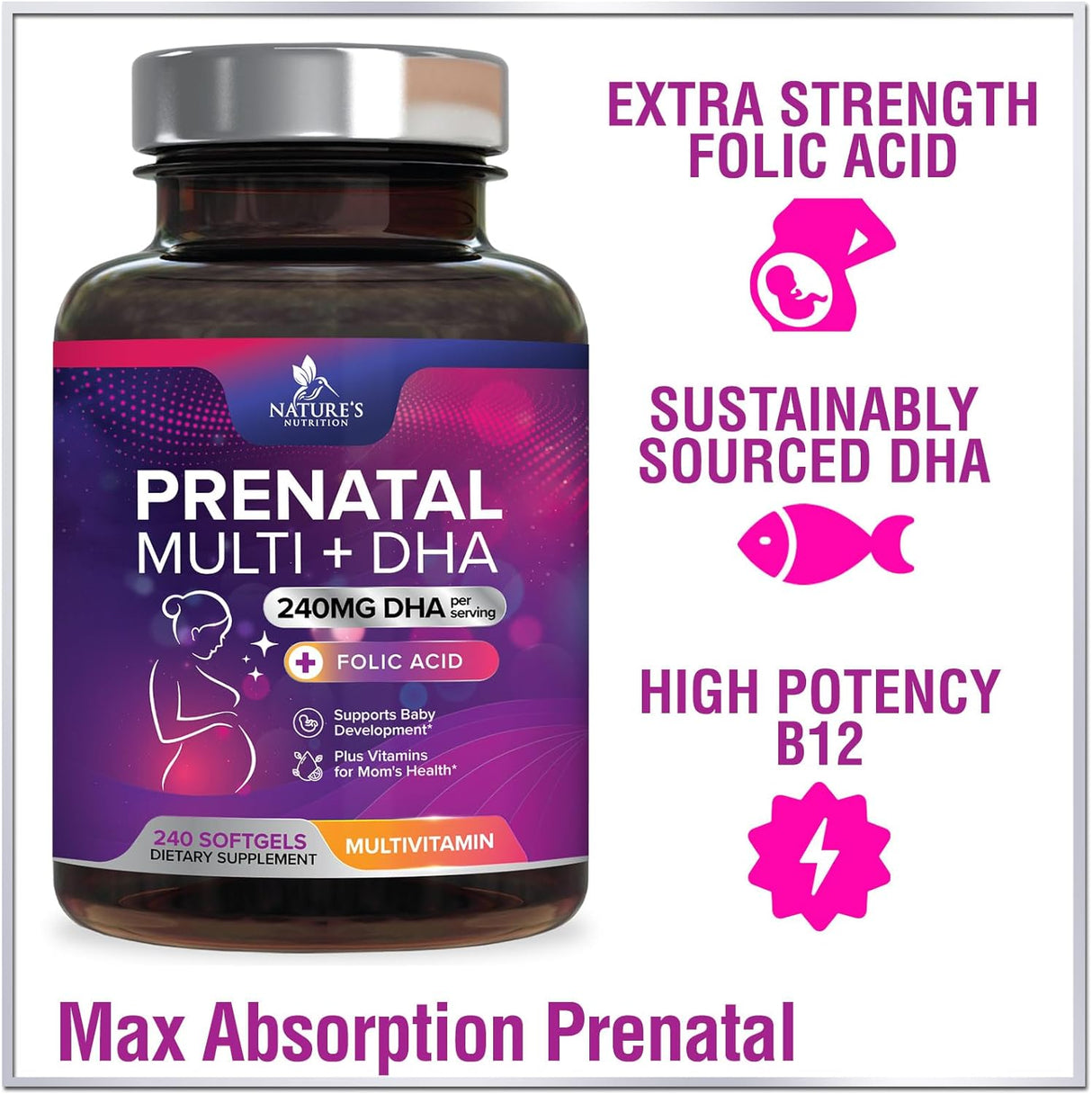 Suplemento Multivitamínico prenatal con ácido fólico y DHA