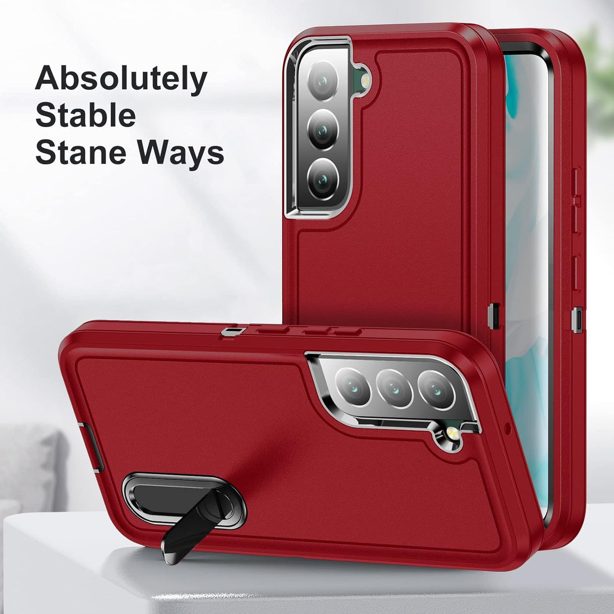BaHaHoues Funda para Samsung Galaxy S22, Samsung S22 con soporte integrado, a prueba de golpes, polvo y caídas, de grado militar, funda protectora para Galaxy S22 5G de 6.1 pulgadas (rojo/negro)