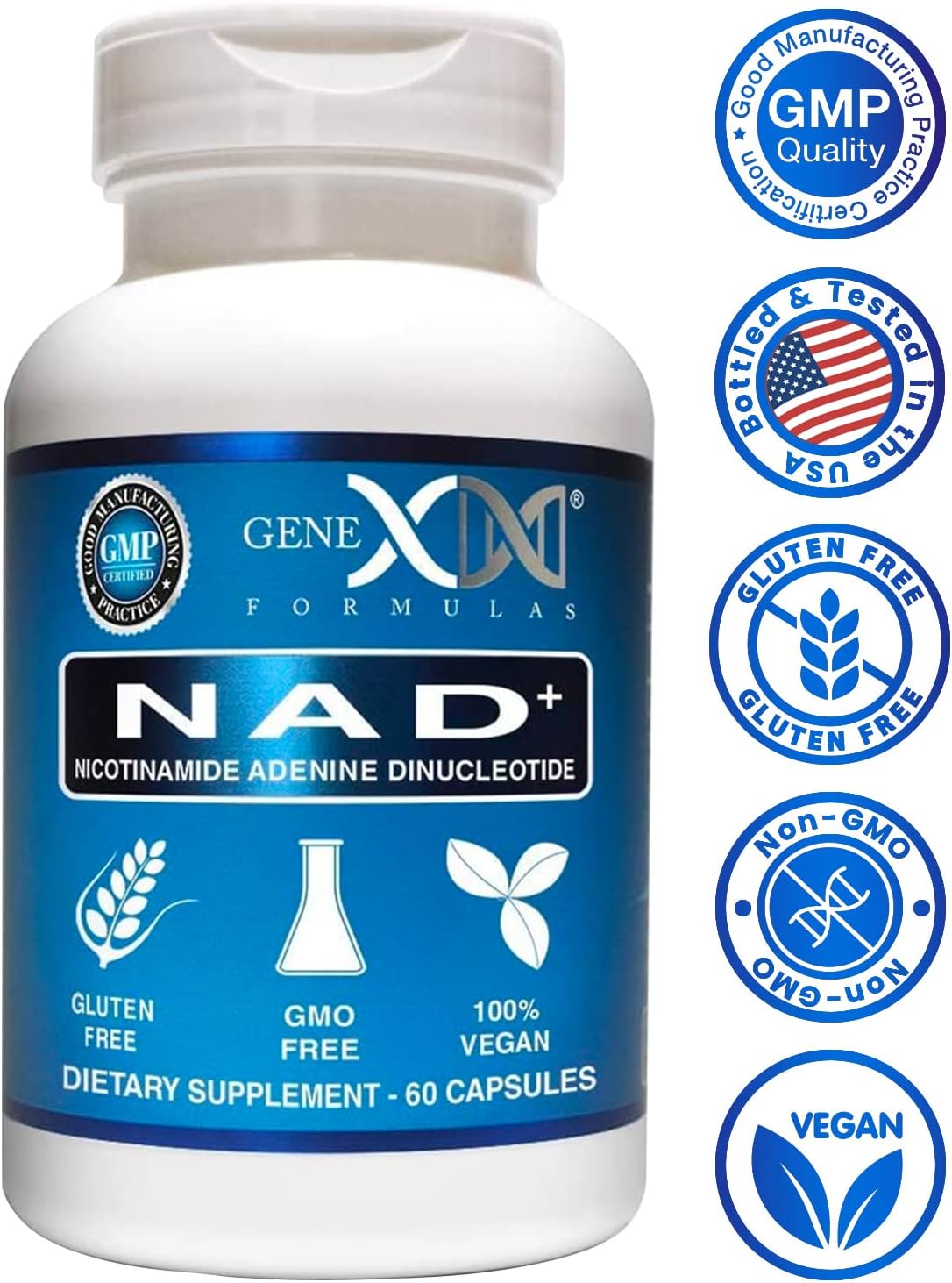 Suplementos NAD+ 250 mg porción 60 cápsulas de nicotinamida