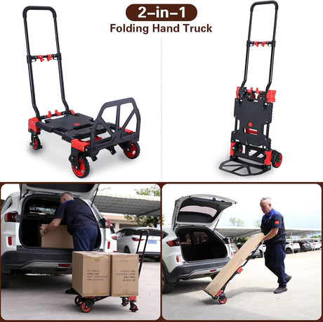 Carretilla Plegable 2 en 1, 330LBS, Ruedas, Mango Retráctil
