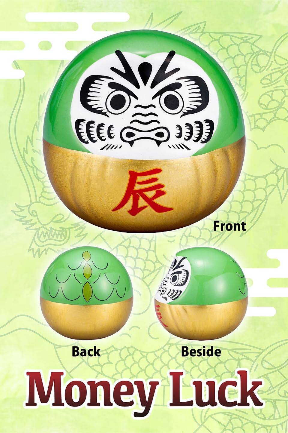 Muñeco Daruma Dragón Japonés 3.15 x 3.15 x 2.75 Decoración Feng Shui