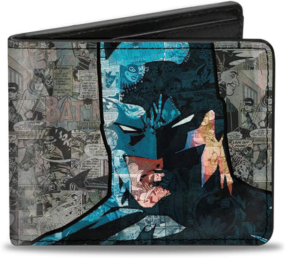 Cartera Bifold Hombre, Escenas Cómic Batman, Cuero Vegano