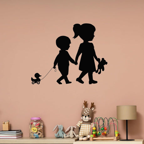 Vinilo Decorativo Hermanos Jardín Infantil Juguetes g8374