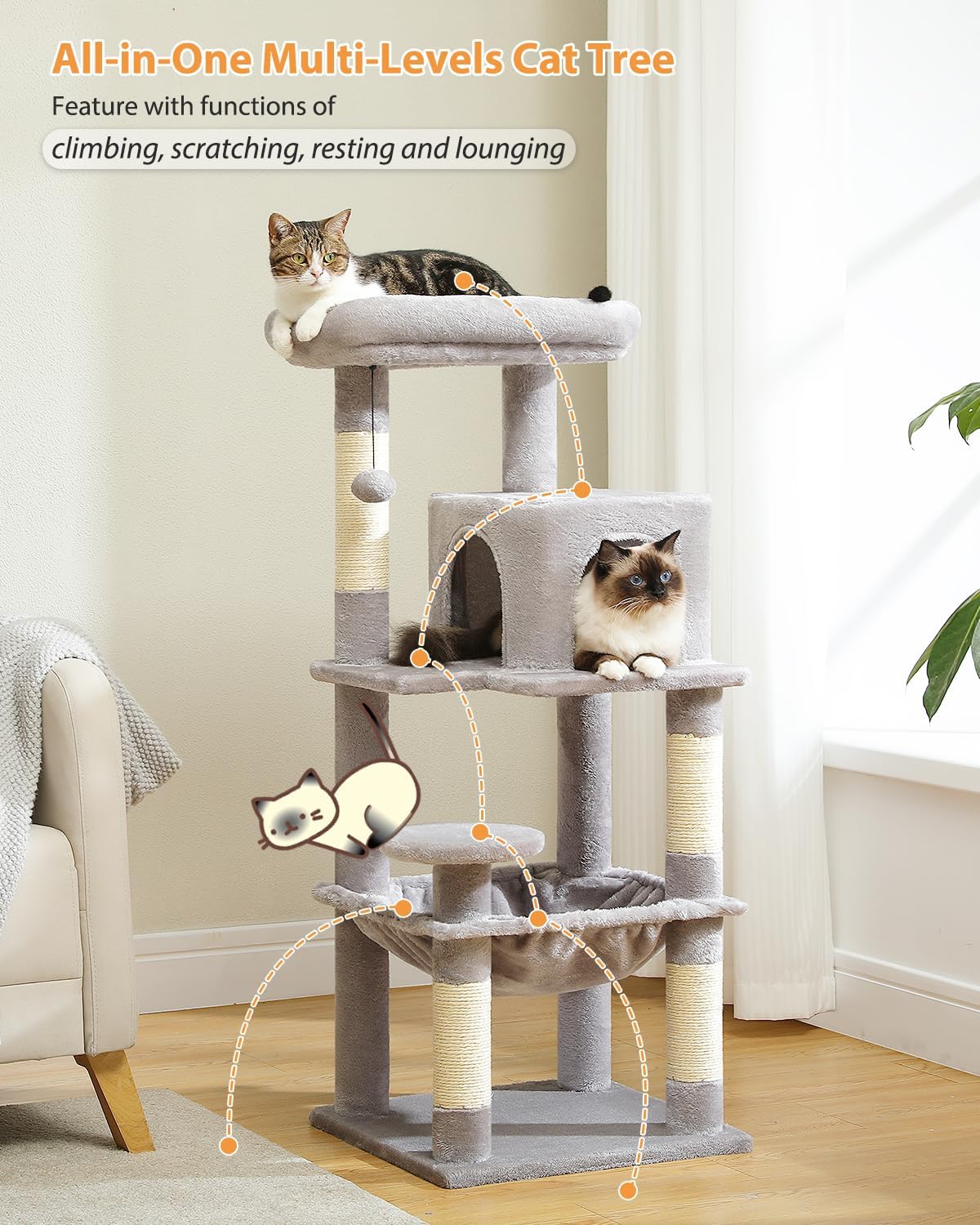 Árbol para Gatos PETEPELA, 5 Niveles, Marco Metálico, Modelo 45.7