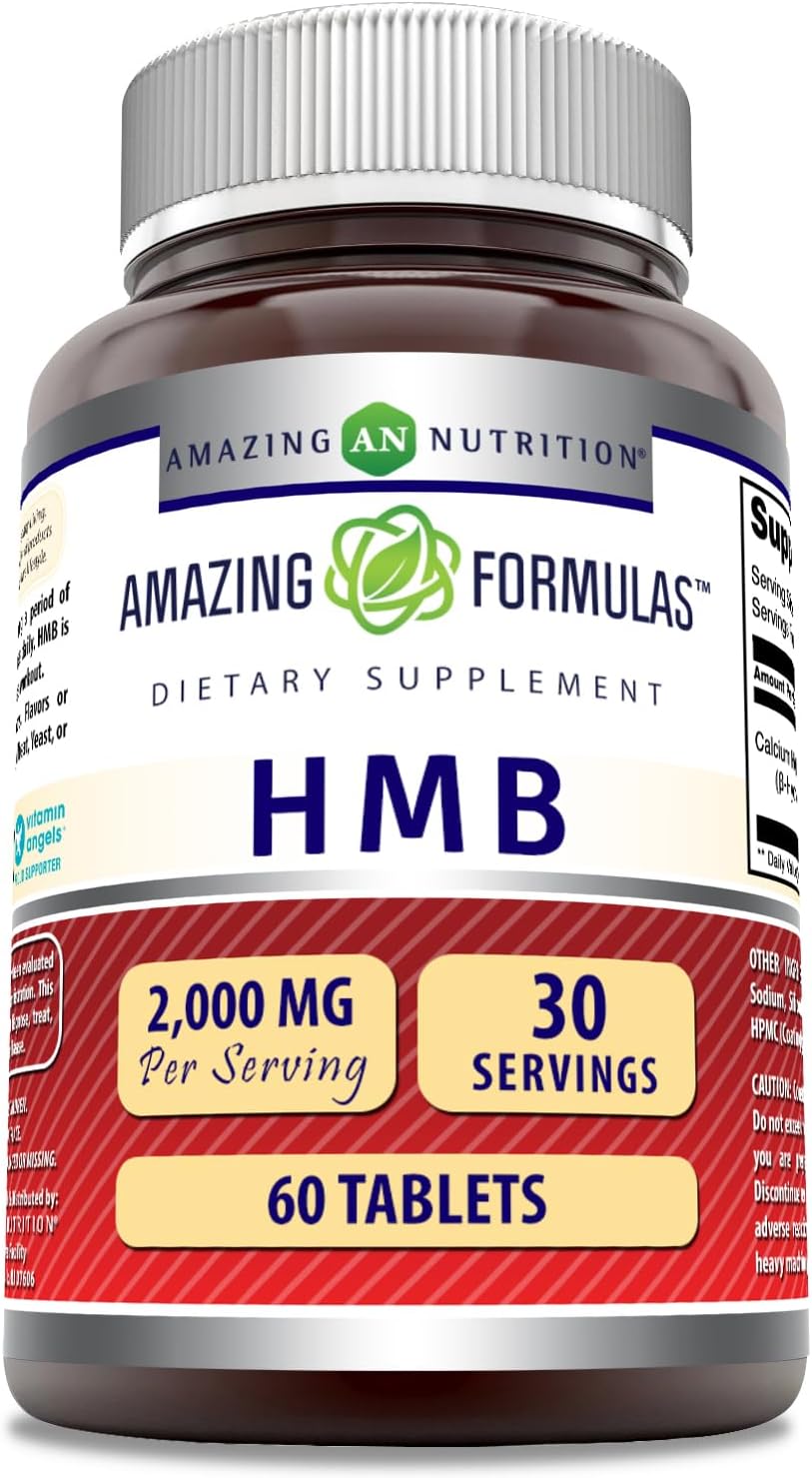 Fórmulas Asombrosas HMB 2000mg Tabletas Suplemento Non-GMO Gluten Free Made en USA 60u
