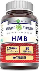 Fórmulas Asombrosas HMB 2000mg Tabletas Suplemento Non-GMO Gluten Free Made en USA 60u
