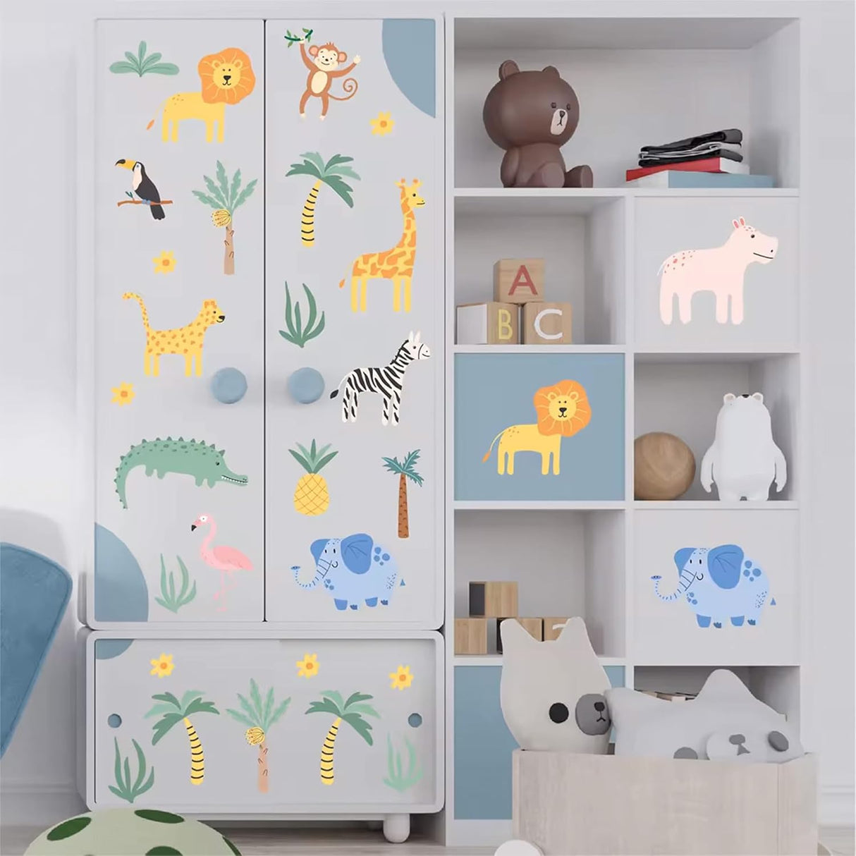 Adhesivos Pared Animales Safari, Decoración Infantil 4 Hojas
