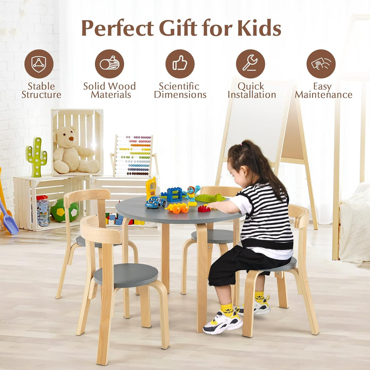 Mesa de actividades de madera de 5 piezas con 4 sillas