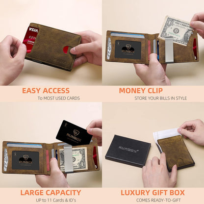 Billetera RUNBOX Slim para Hombre - Clip de Dinero RFID Bifold