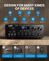 Amplificador Estéreo Bluetooth 5.0 400W con USB y MIC - MAMP1