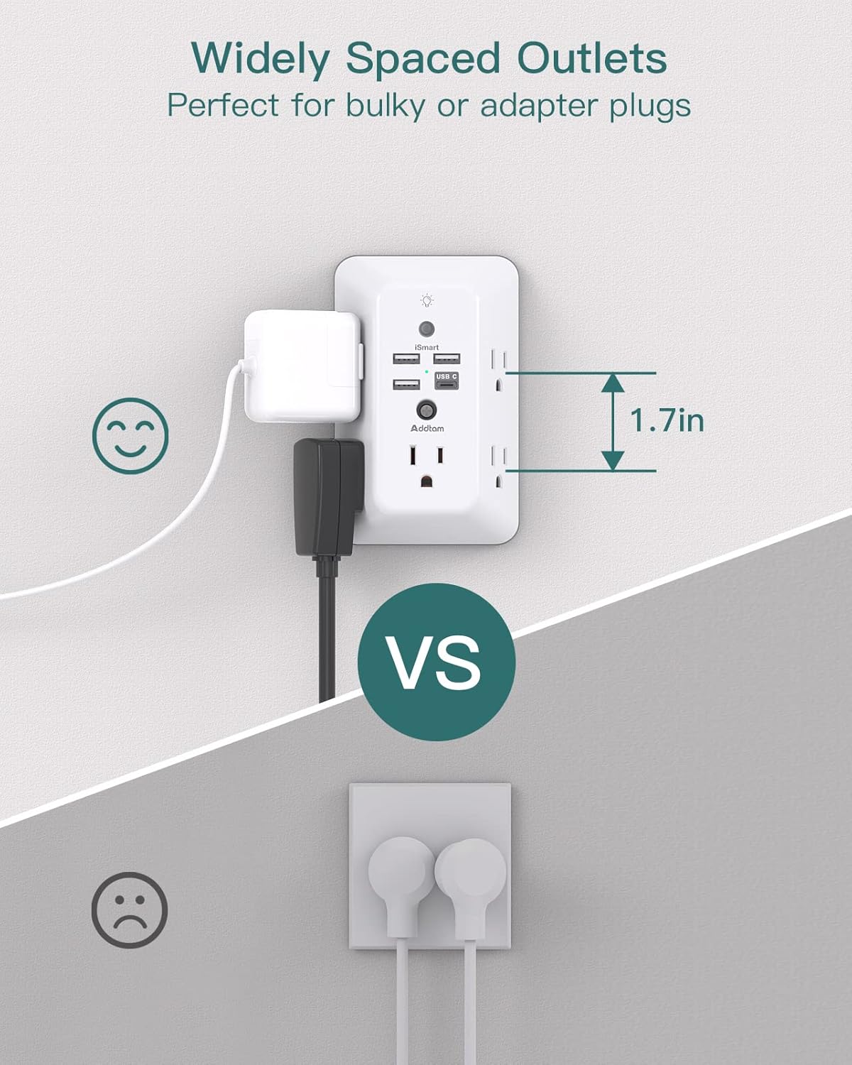 Protector de Sobretensión con USB Addtam 5 Tomas y Luz Nocturna