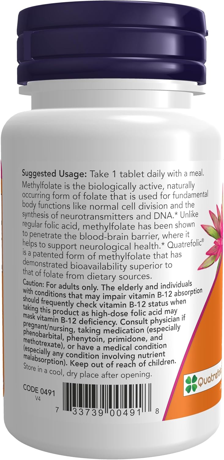 Suplementos NOW Foods, Metilfolato 1,000 mcg, 90 Tabletas