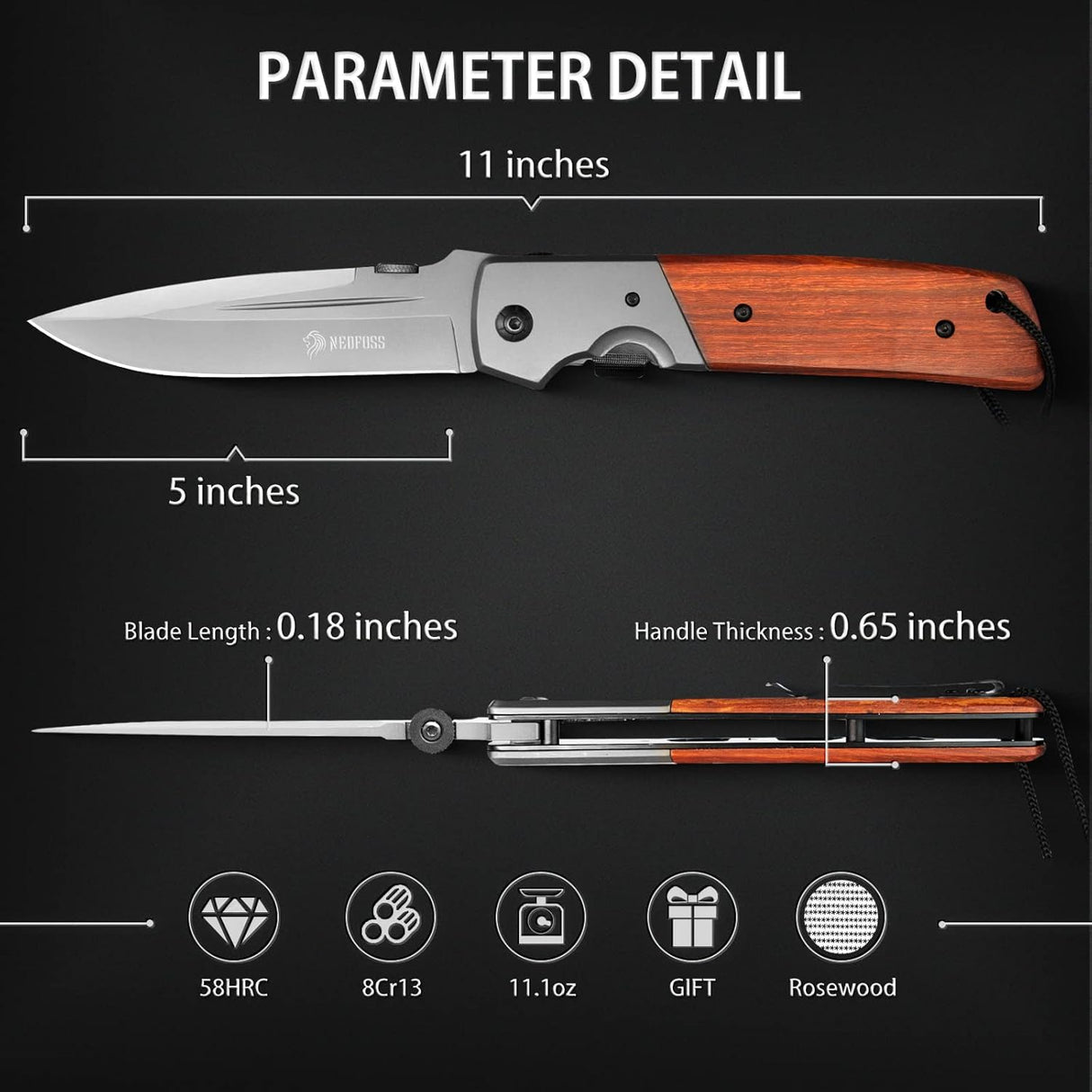 Cuchillo de bolsillo enorme para hombres plegable de caza