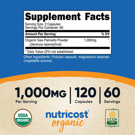 Suplemento Nutricost Saw Palmetto 1000 mg  120 cápsulas