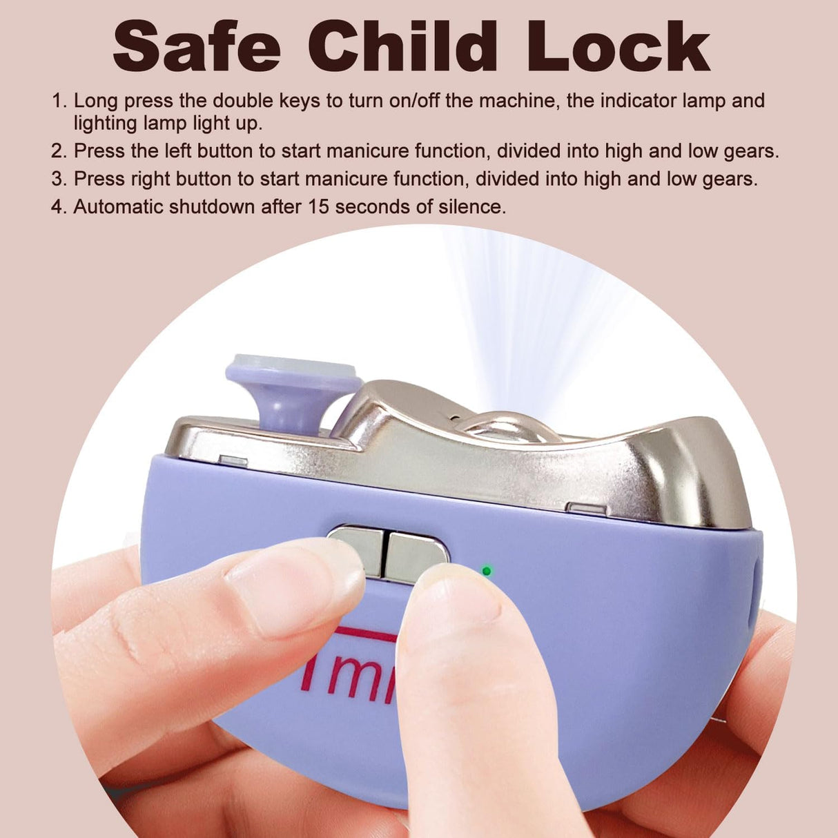 Cortauñas Eléctrico TMIN con Luz y 2 Velocidades, Modelo 2 en 1