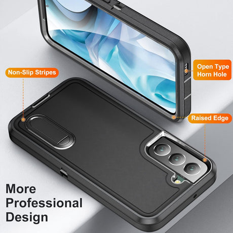 BaHaHoues Funda para Samsung Galaxy S22, Samsung S22 con soporte integrado, a prueba de golpes, polvo y caídas, funda protectora de grado militar para Galaxy S22 5G de 6.1 pulgadas (negro)