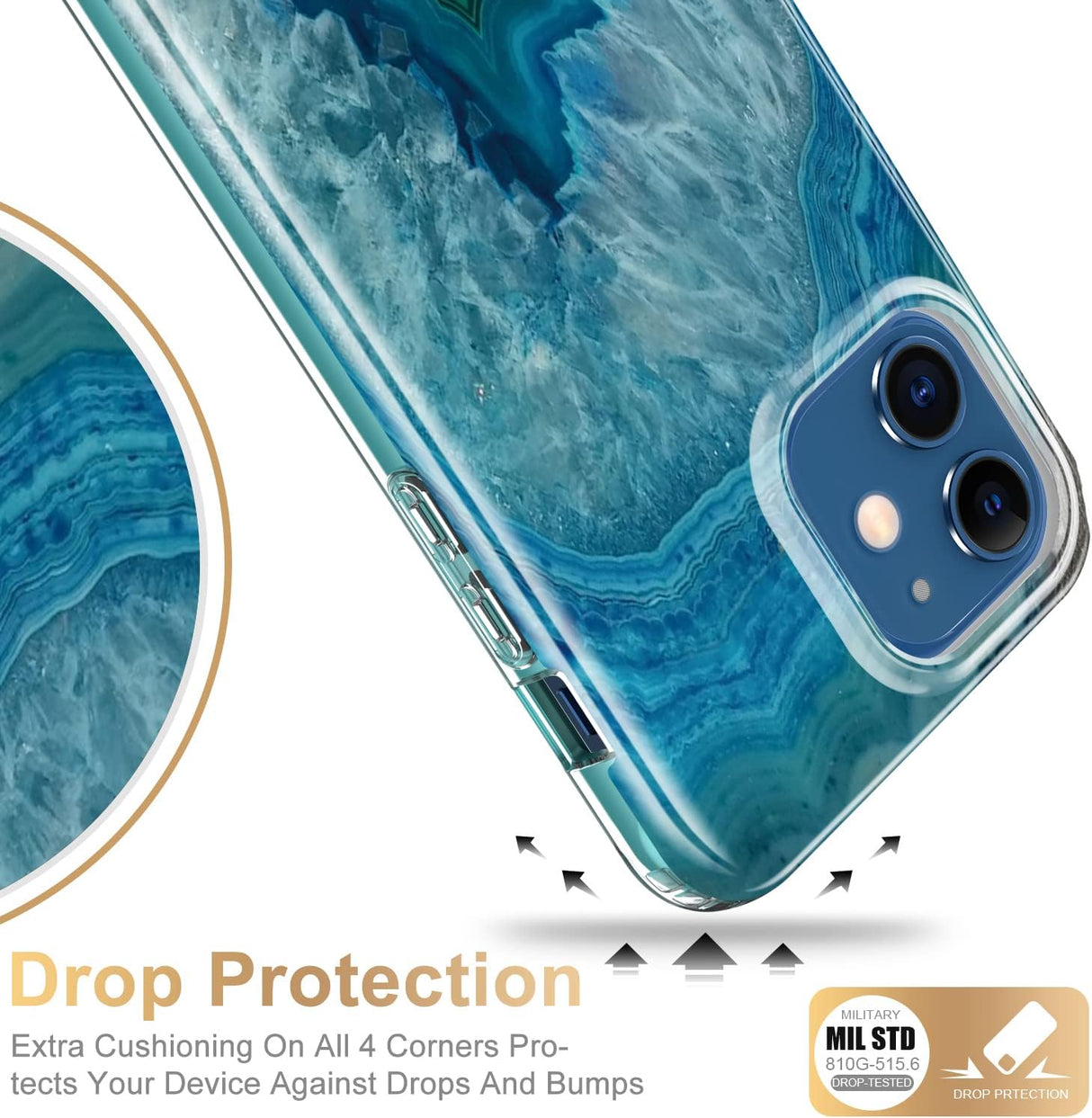 ESDOT Funda para iPhone 12, iPhone 12 Pro con protector de pantalla integrado, funda resistente con diseños de moda para mujeres y niñas, funda protectora para iPhone 12/12 Pro de 6.1 pulgadas, piedra de ágata