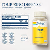 Solaray Zinc 50mg Cápsulas Apoyo Inmunidad 100 Veganas Pumpkin Seed