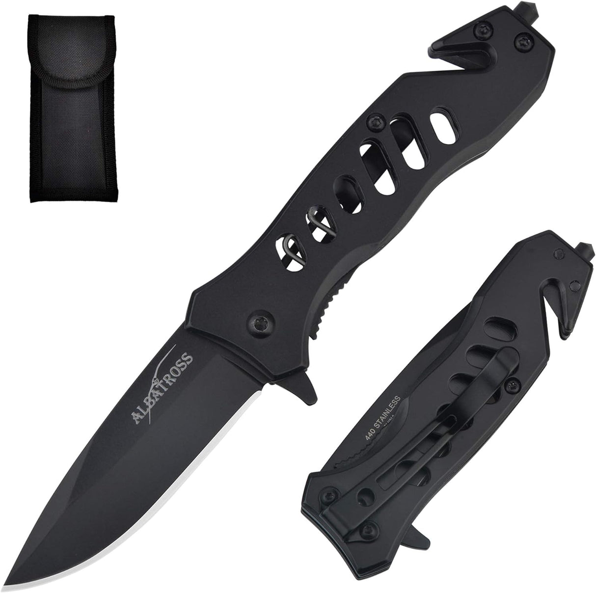 Cuchillo de bolsillo plegable de apertura con bloqueo negro