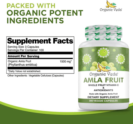 Cápsulas de Amla Orgánica 1000 mg Antioxidantes y Vitamina C