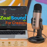 Micrófono USB ZealSound, condensador, control de volumen, PC