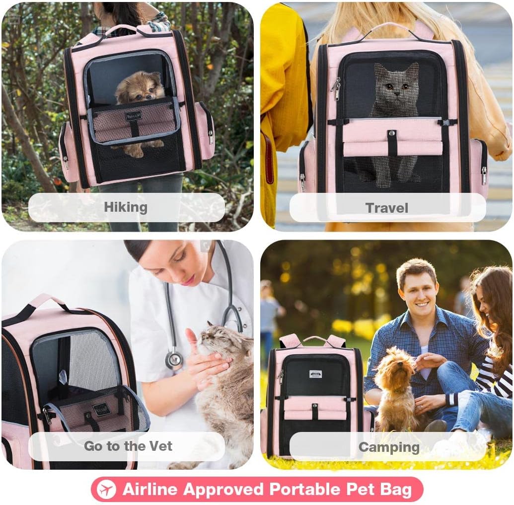 Mochila grande para gatos expandible y plegable rosada