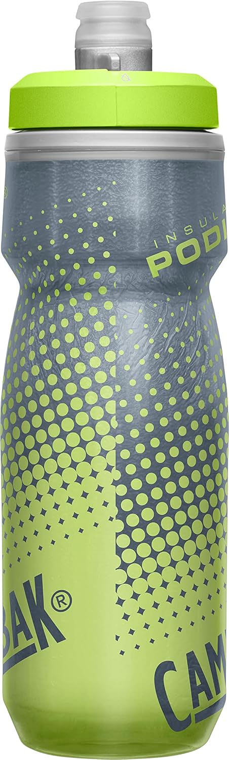 CamelBak Podium Chill Botella de agua aislada para bicicleta, botella fácil de apretar, se adapta a la mayoría de jaulas de bicicleta, 21 onzas, punto amarillo