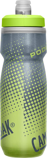CamelBak Podium Chill Botella de agua aislada para bicicleta, botella fácil de apretar, se adapta a la mayoría de jaulas de bicicleta, 21 onzas, punto amarillo