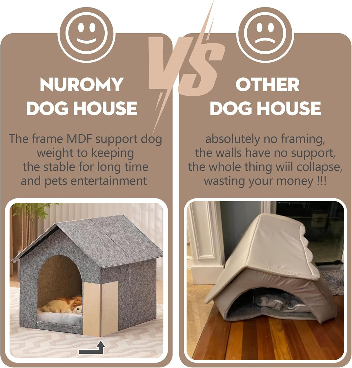Casa para perro interior con cojín lavable, tamaño mediano, para mascotas hasta 22 lb