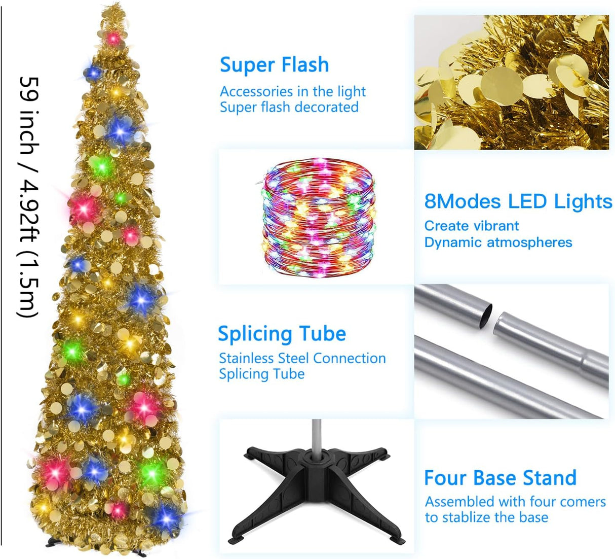 Árbol de Navidad Pop Up MACTING con Luces y Brillo 5FT