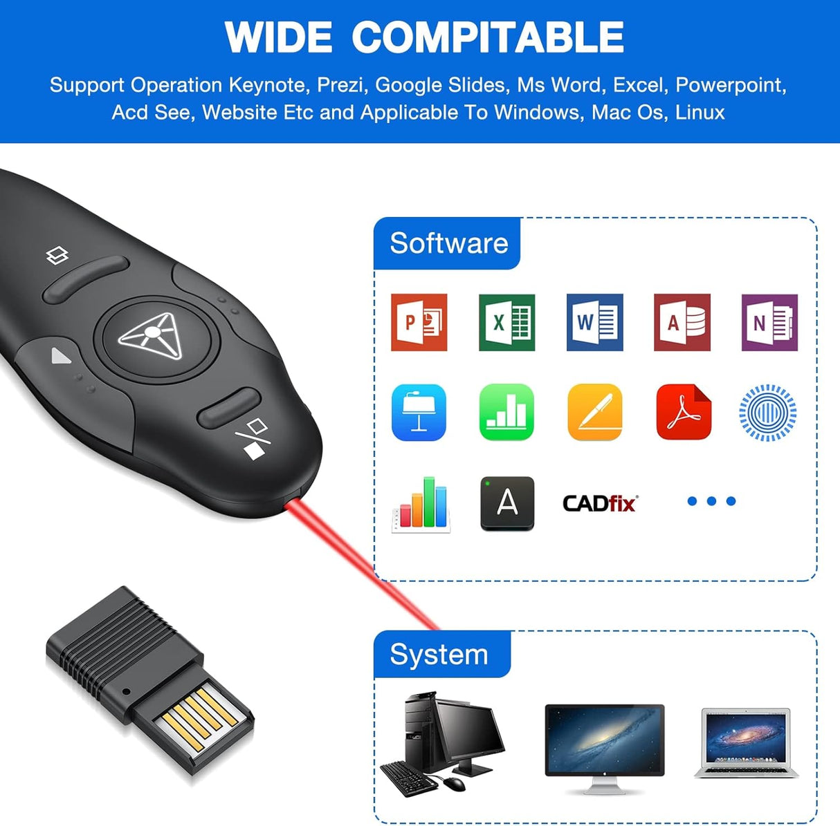 Control Remoto Inalámbrico para Presentaciones, Laser Pointer