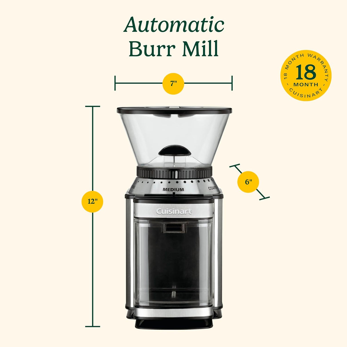 Molino de café eléctrico, Cuisinart, 18 posiciones, DBM-8P1