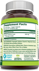 Suplemento de Psyllium Husk | Herbal Secrets | 500 Mg | 250 Cápsulas