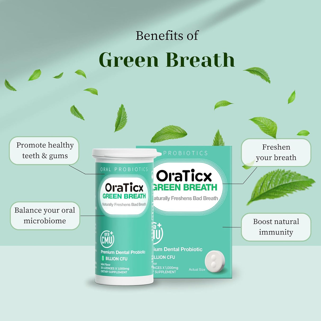 Green Breath Oral Care Probiotics, 8 Mil CFU, 30 Lozenges