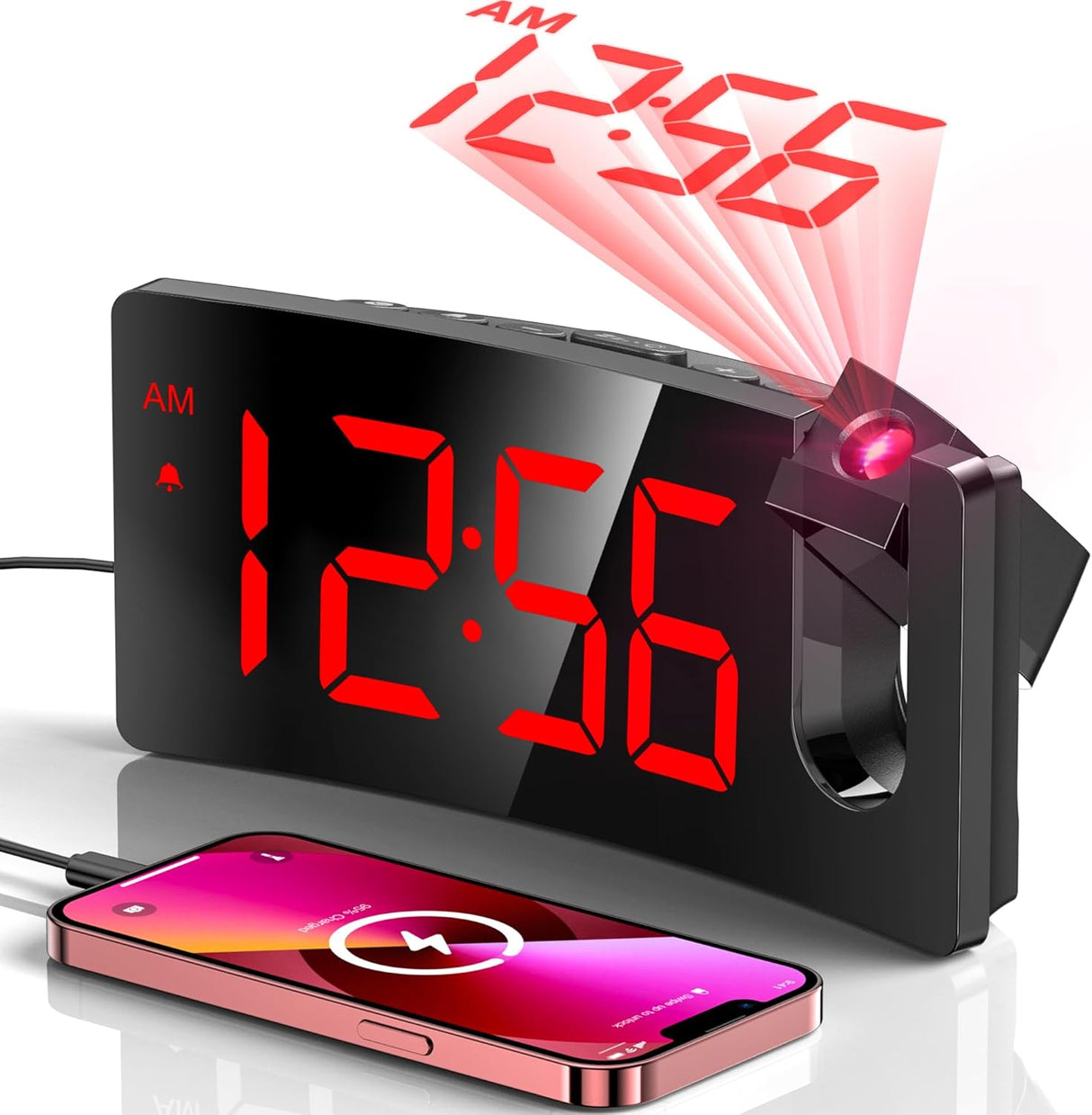 Reloj Despertador Proyector Digital con Diseño Curvo 180°