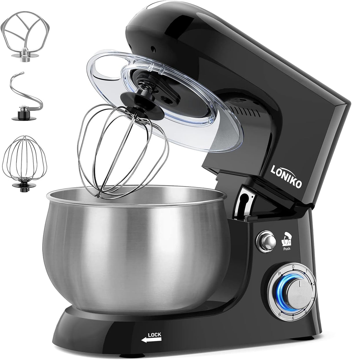 Batidora de pie 6.5QT, 6 velocidades, acero inoxidable, modelo X.