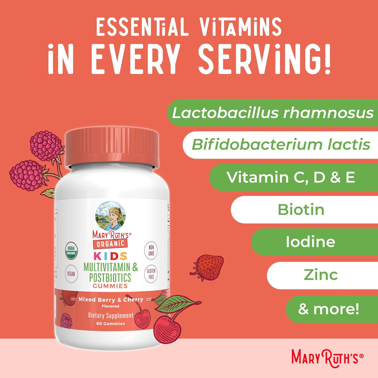 Vitaminas infantiles MaryRuth Organics | Orgánico, Vegano, 60 cápsulas