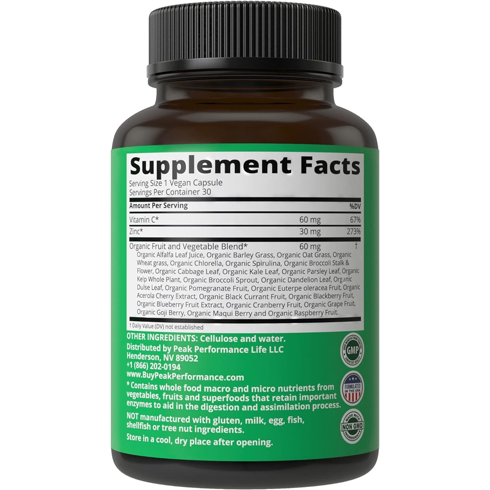 Suplemento de zinc vegano con vitamina C  hombres mujeres