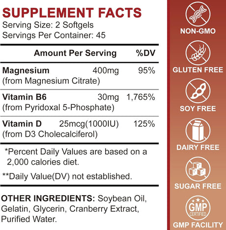 Citrato de Magnesio con Vitamina D3, B6 y Arándano, 180 cápsulas