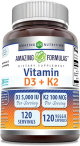 Suplemento de Vitamina D3 5000 IU - Amazing Formulas 120 Caps