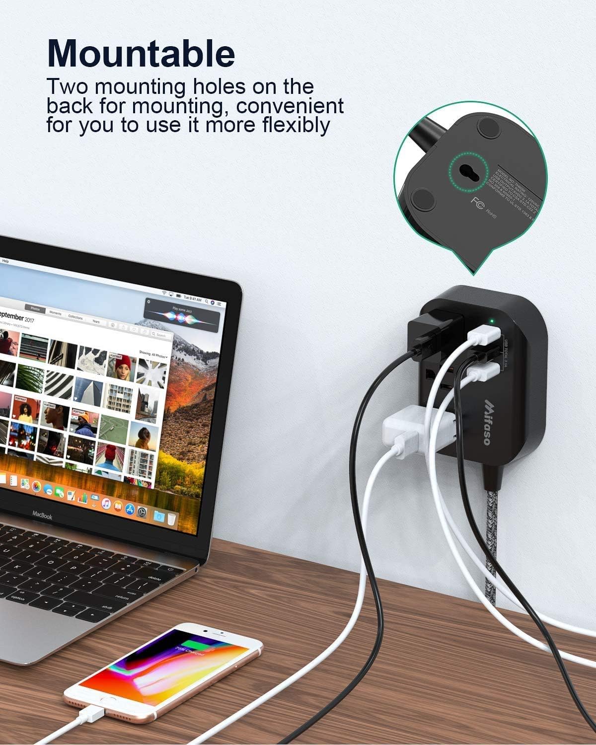 Regleta de alimentación con USB, regleta de enchufe plano