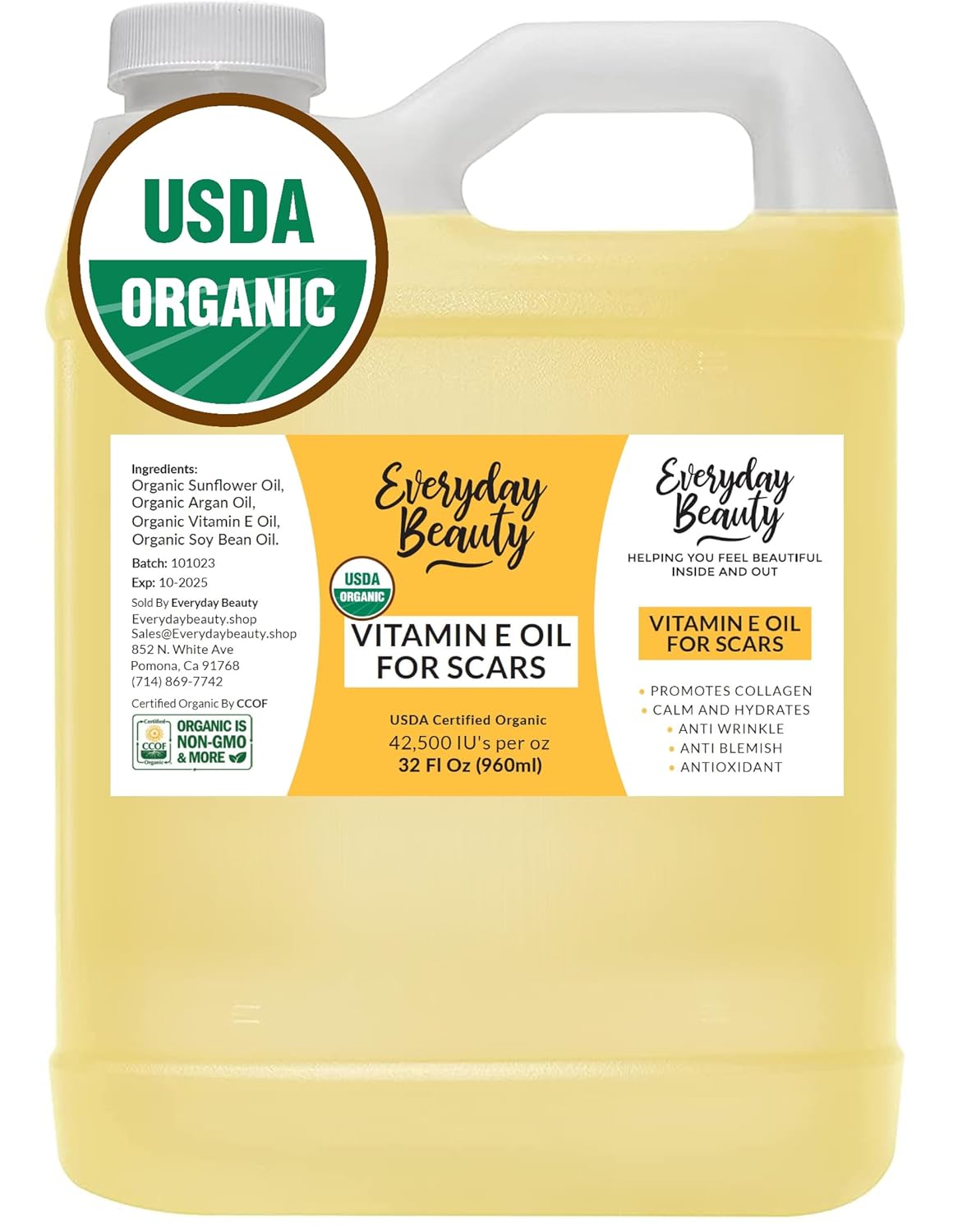 Aceite de Vitamina E Orgánica USDA Cert. Para Cicatrices y Piel