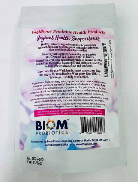 Supositorio probiótico vaginal Biom: pH vaginal natural