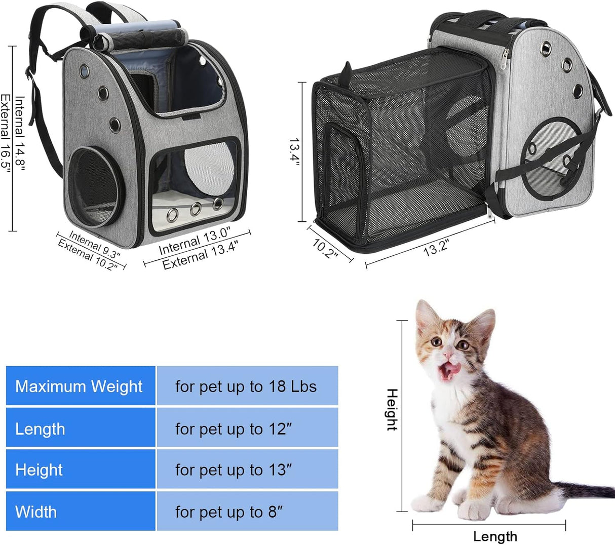 Mochila expandible para mascotas de viaje portátil