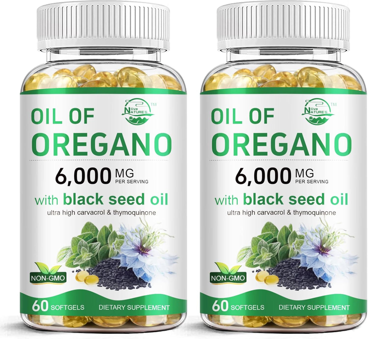 Aceite de Orégano y Semilla Negra, 2 en 1, 60 cápsulas