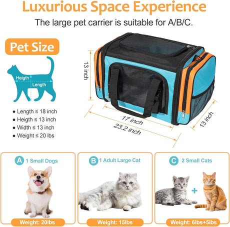 Transportador grande para 2 gatos, suave, colapsable, 23x13